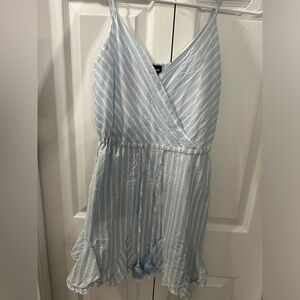 Blue and white striped flowery dress